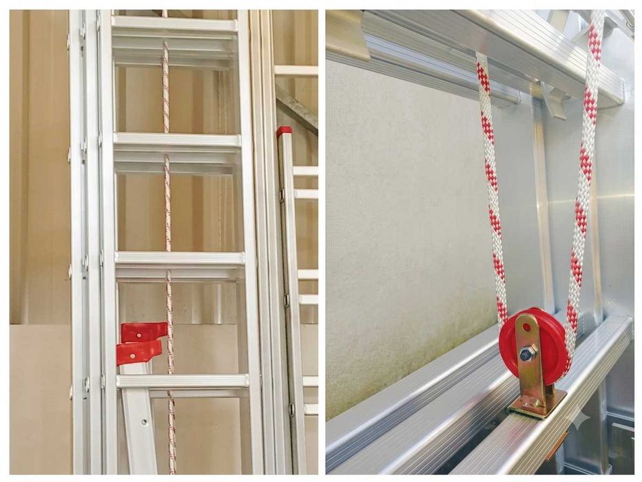 Escada Profissional Tripla 3x3.5m (8.5m Úteis) c/ Corda Degrau Quadrado - Alumínio 6060