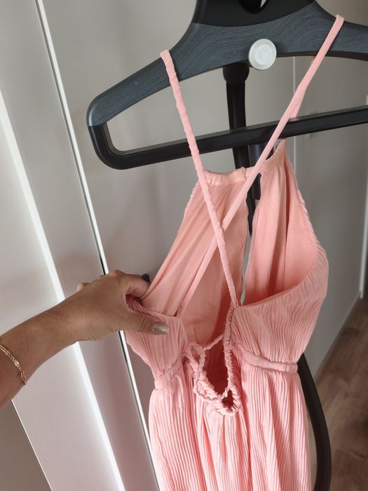 Długa maxi sukienka pudrowy róż h&M 40 L