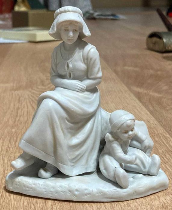 Escultura de Biscoito de Porcelana, Mãe e Criança, Clássica e Elegante
