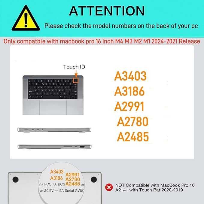 BYCeKe Etui do MacBooka Pro 16 cali M4-M1 Pro Max A3403 A3186 A2991