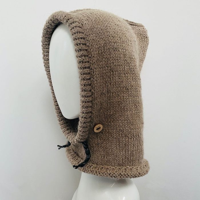 Balaclava kominiarka kaptur czapka 100% alpaka ręczna robota taupe