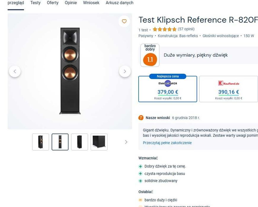 kolumna podłogowa Klipsch Reference Base R-820F , stan idealny!