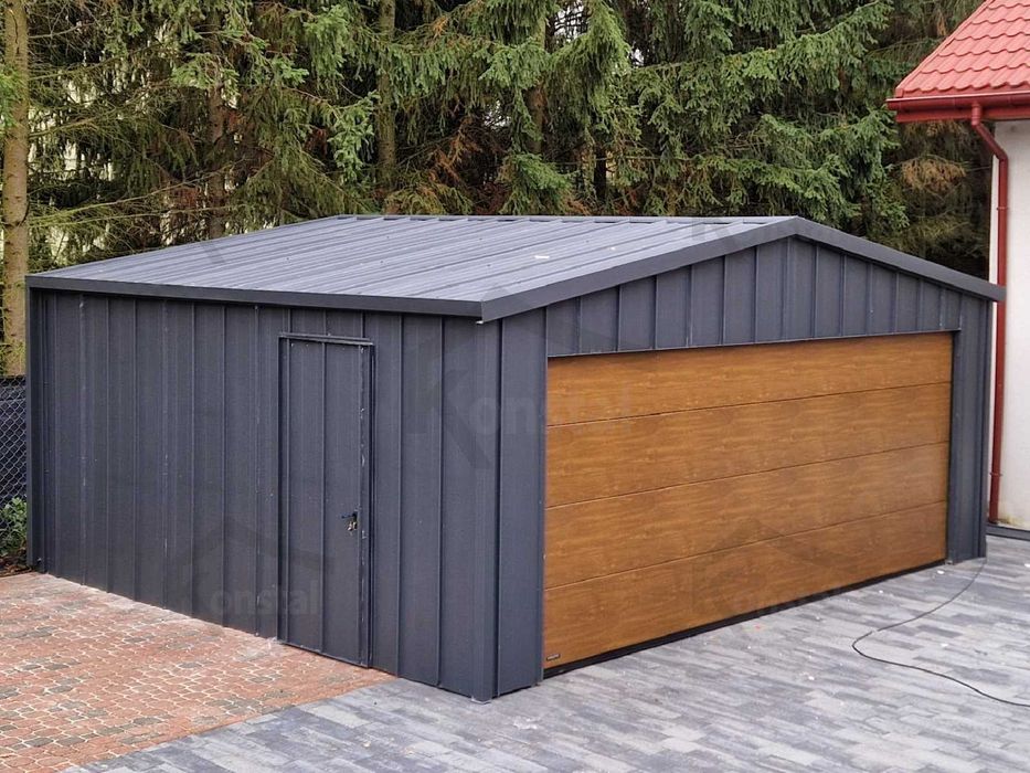 Nowoczesny Garaż blaszany 6x5 TOPLINE pomieszczenie brama SEGMENTOWA