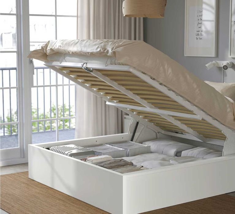 Łóżko_Stelaż_IKEA MALM 140×200 cm z pojemnikiem – biały – Stan Bardzo Dobry!