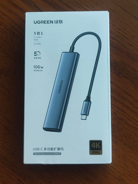 USB-хаб UGREEN 5в1 USB-C новий — 3xUSB-A, HDMI 4K, PD 100W