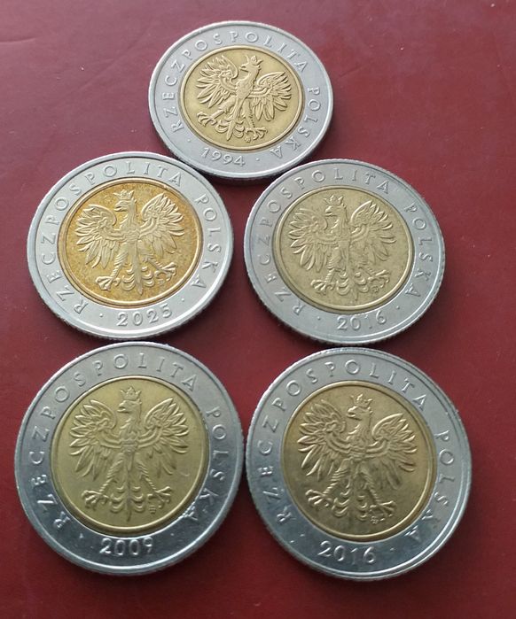 Monety 5 zł i euro  z błędami