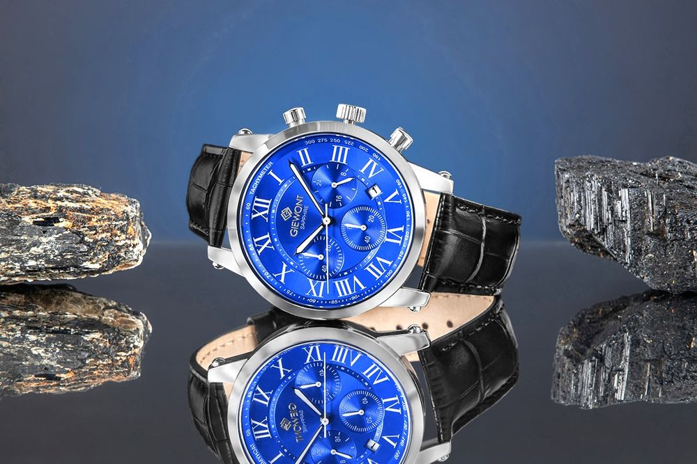 zegarek męski giewont chronograph sapphire srebrno niebieski gw6260-a4