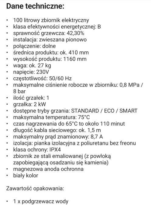 Elektryczny podgrzewacz wody 100l.