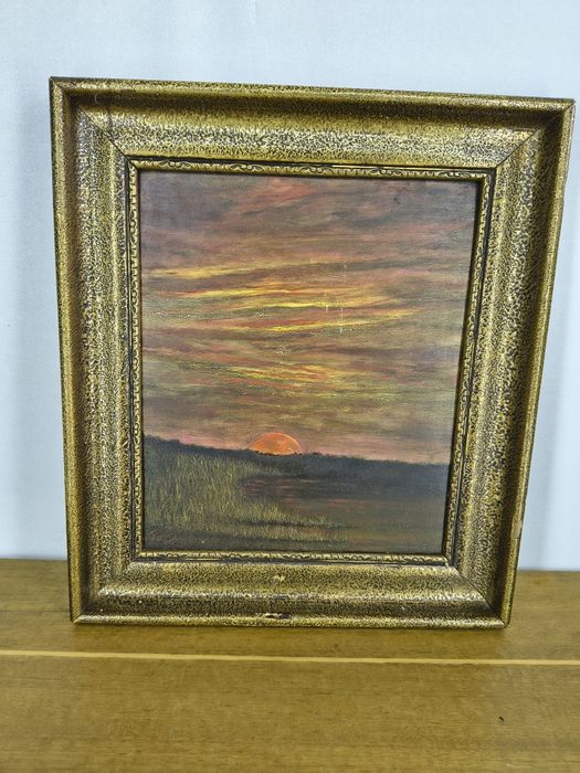 Obraz olejny na desce – Zachód słońca, sygnowany