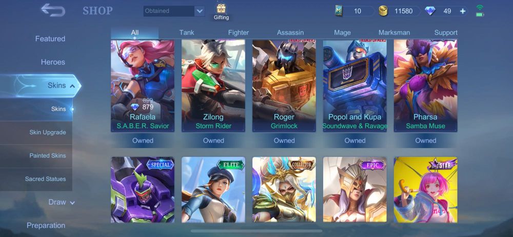 Аккаунт mlbb 144 скіни , всі скіни на селену окрім abyss , коф госен