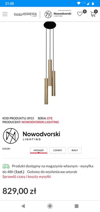 LAMPA WISZĄCA baton solid brass III  7855 nowodvorski lighting