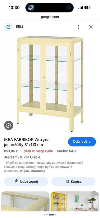 witryna IKEA FABRIKOR żółta