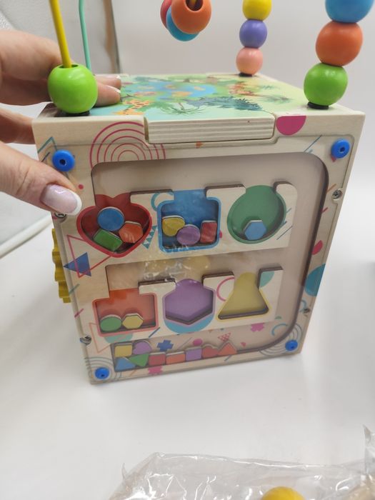 Kostka edukacyjna drewniana 7w1 sorter cymbalki labirynt dla dzieci
