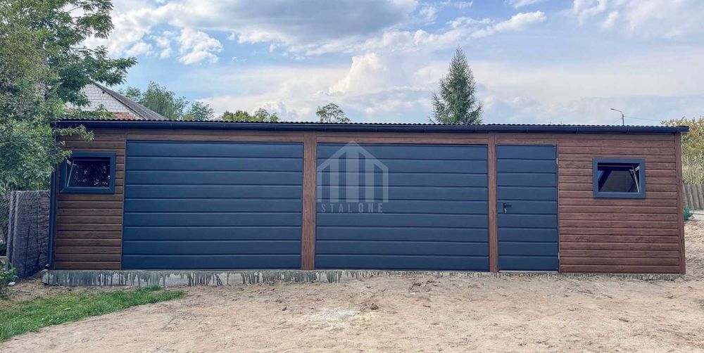 Garaż blaszany 10x3m brama drzwi okno drewnopodobny rynna SO157
