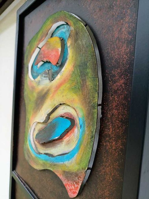 Quadro em metal com pintura arte abstrata contemporânea