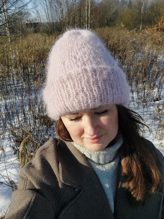 Puchata czapka z alpaki i wełny merino pudrowy róż