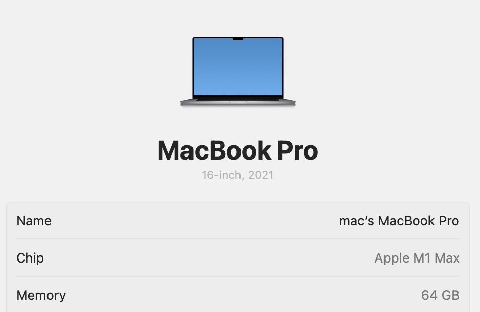 MacBook Pro 16 2021 M1 MAX 64GB RAM 1TB SSD 95%