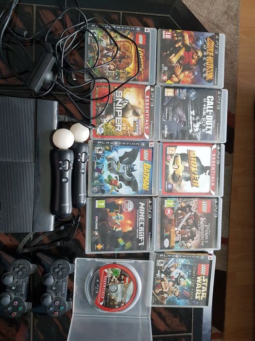 Ps3 500giga 3pady plus zestaw move, 10 gier