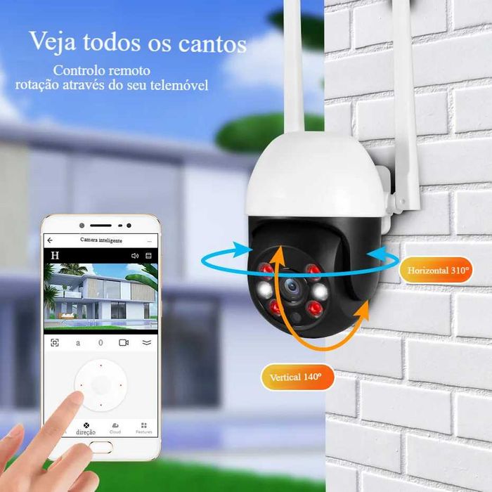 Câmara vigilância interior exterior IP WiFi PTZ Full HD 1080P Visão Noturna Tuya - NOVA