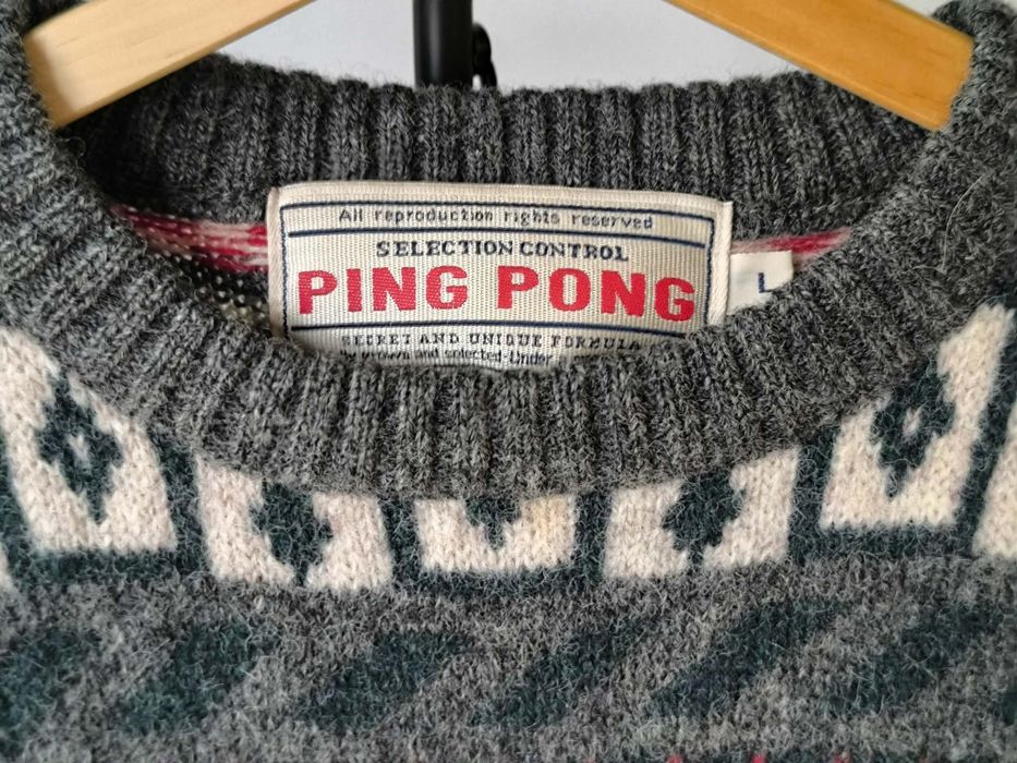 Sweter unisex z wełny ciepły puszysty Ping Pong r. L