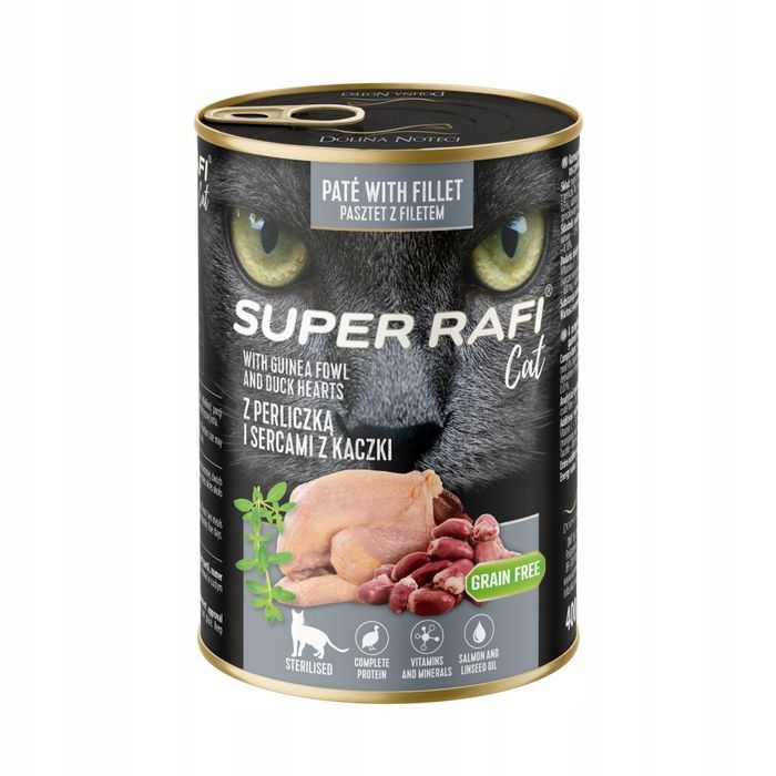 Karma mokra dla kotów SUPER RAFI CAT perliczka i serca z kaczki 12x400g