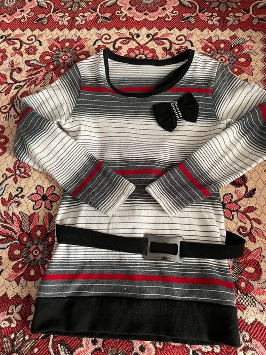 Жіноча туніка з поясом розмір S у смужку з бантиком