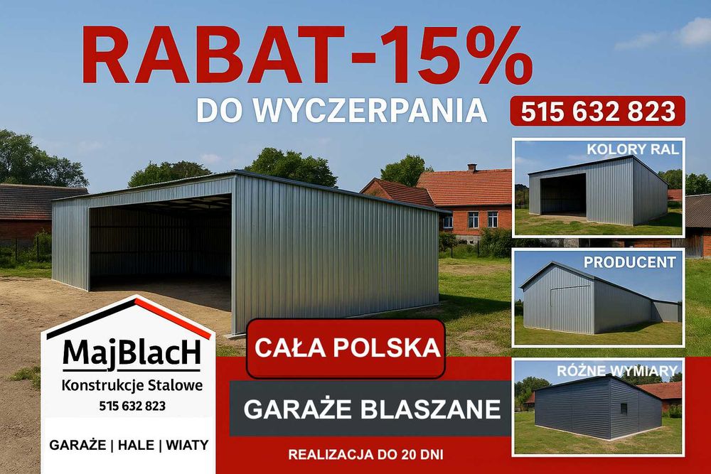 Garaż Blaszany OCYNKOWANY| Montaż Gratis | Wiata | PRODUCENT Maj-Blach