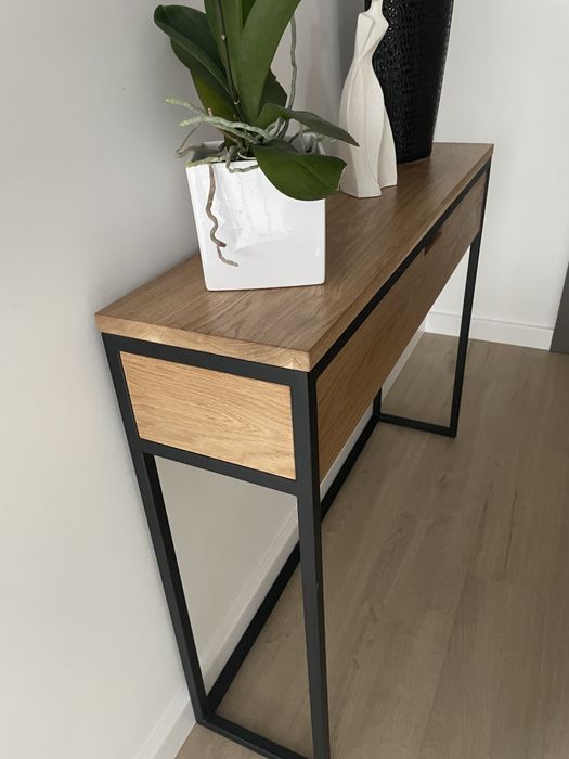 Dębowa konsola toaletka loft z szufladą, dąb, industrial