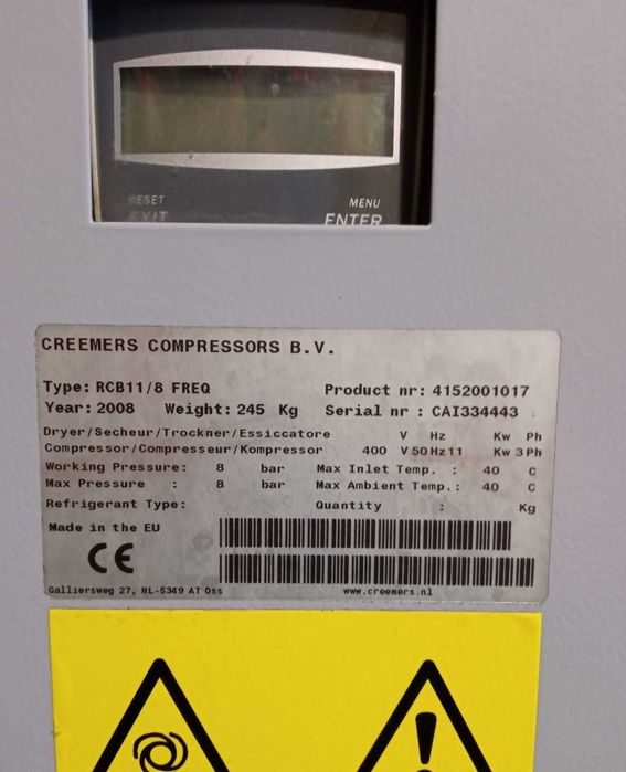 SPRAWNA!!! Sprężarka CREEMERS RCB11/8 FREQ 11kW 1,8m³/min S014831