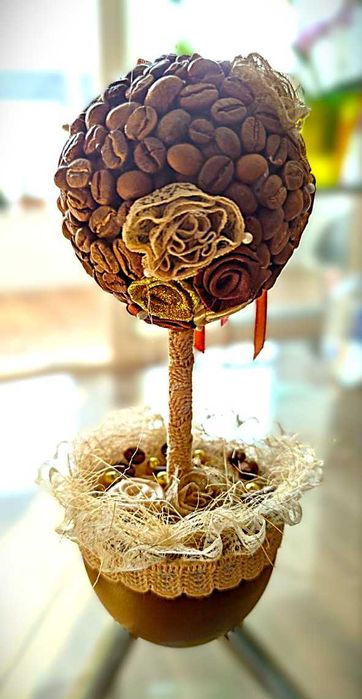 Сувенір ручної роботи топіарій «Кавове дерево» Висота 20см Діаметр 8см