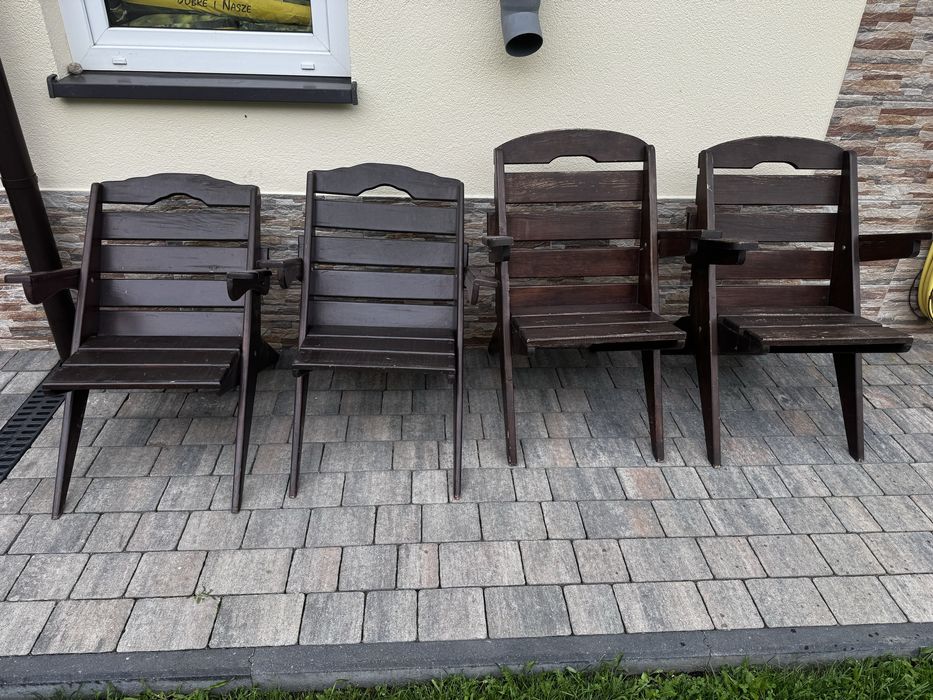 4x Drewniane krzesła ogrodowe z podłokietnikami – komplet