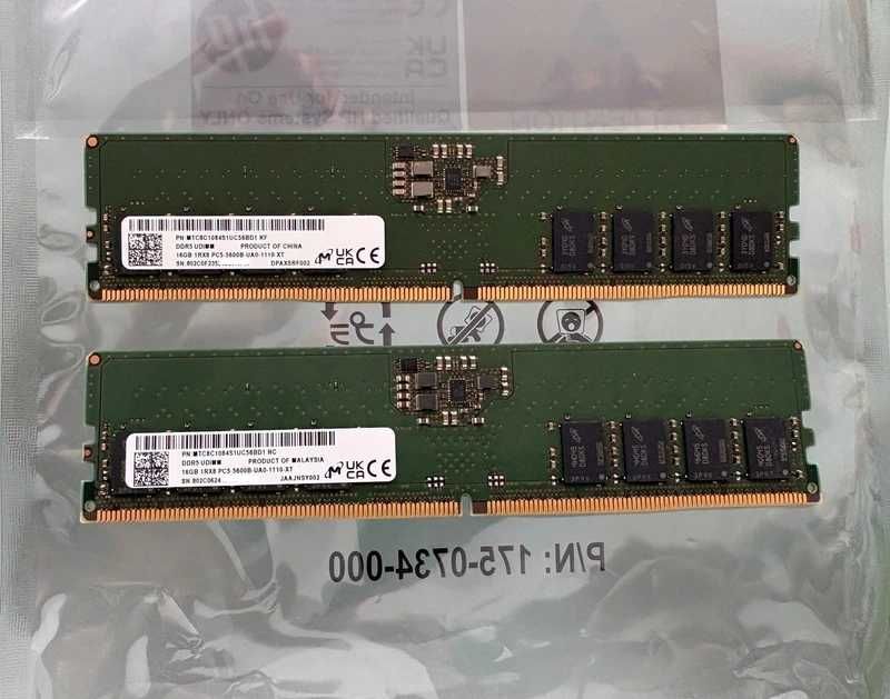 Memória RAM DDR5 Micron 32GB ( 2x16GB ) UDimm PC5-5600B de 5600MHz.