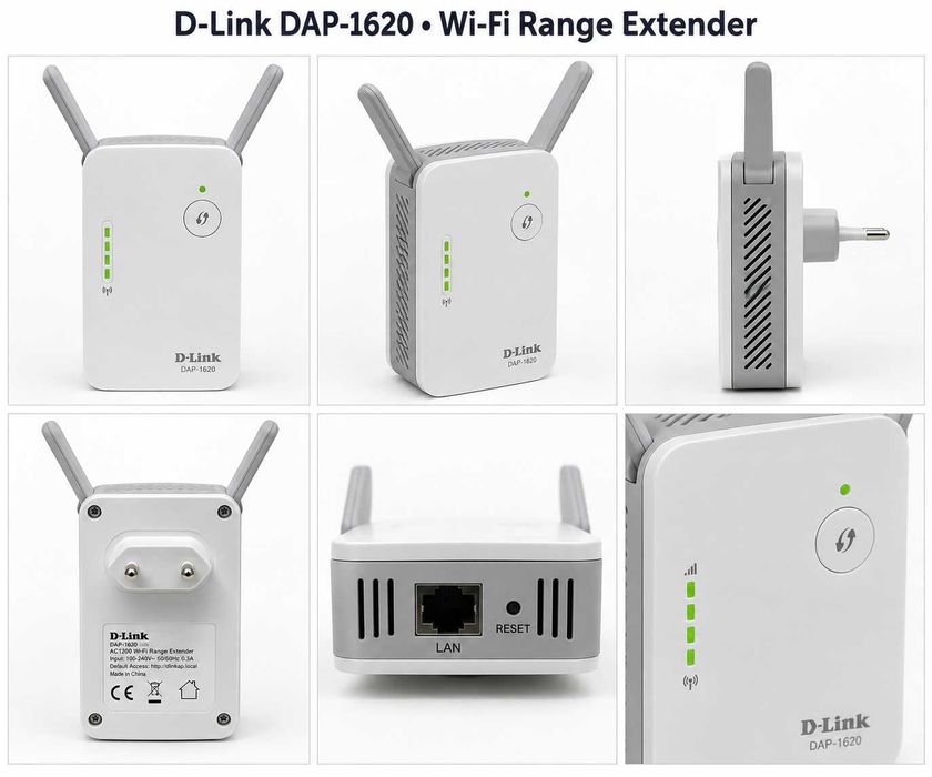 D-Link DAP-1620 AC1200 Wi-Fi Range Extender, em bom estado e a funcionar corretamente.