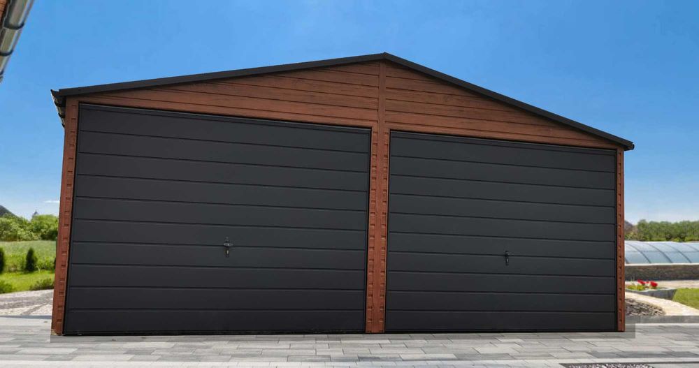 Garaż blaszany antracyt grafit drewnopodobny producent 3x5 6x5 6x6 5x6