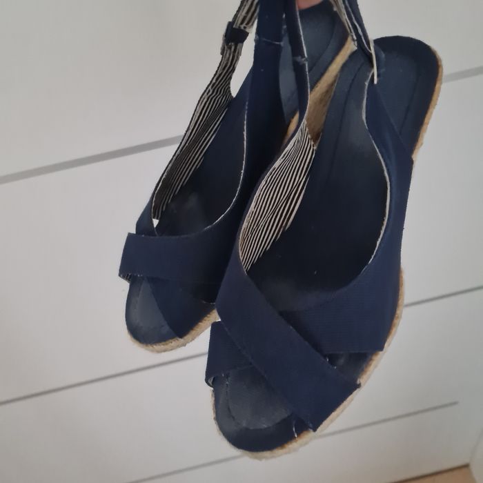 Sandały espadryle granatowe marynarskie paski koturn r. 38 bawełna