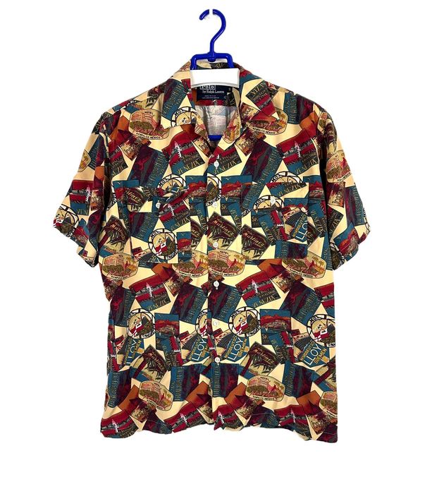 Koszula hawajska RALPH LAUREN wzorzysta RAYON Jedwab vintage r. M