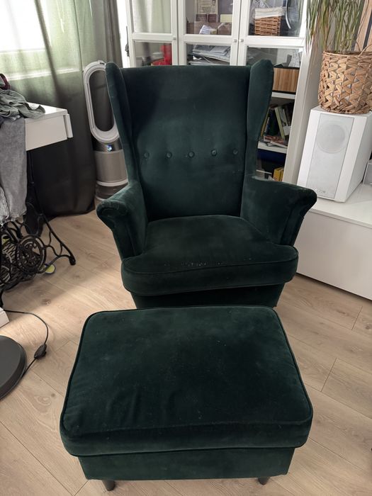 Ikea Strandmon fotel uszak z podnóżkiem