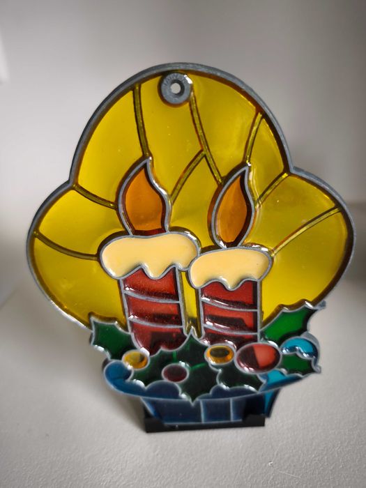 Conjunto de quatro vitrais em acrílico para decoração de Natal