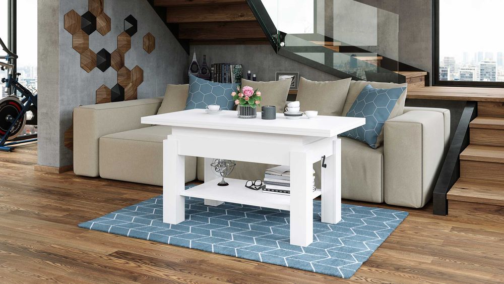 BRAWO Biały Mat - ŁAWA rozkładana podnoszona STÓŁ ŁAWOSTÓŁ Mazzoni