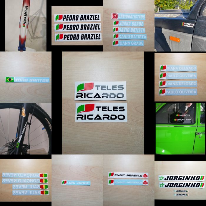Autocolantes em Vinil Recortado c/ Nome p/Bicicleta,Capacete,Automóvel