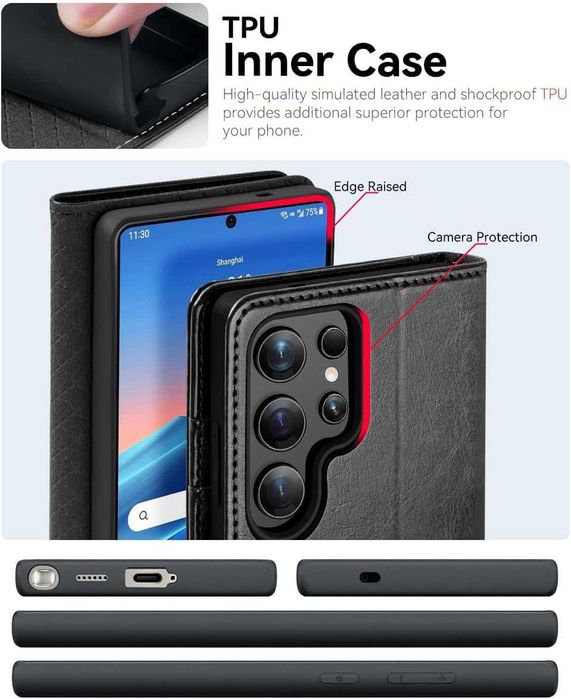 OCASE etui skórzane z klapką do Samsung Galaxy S25 Ultra RFID czarne