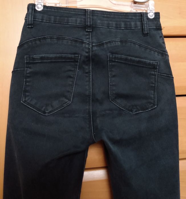 Czarno grafitowe jeansy wysoki stan rozm. XS