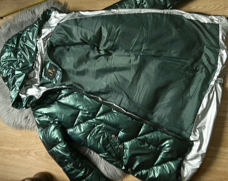 Kurtka pikowana błyszcząca metaliczna zieleń S płaszcz