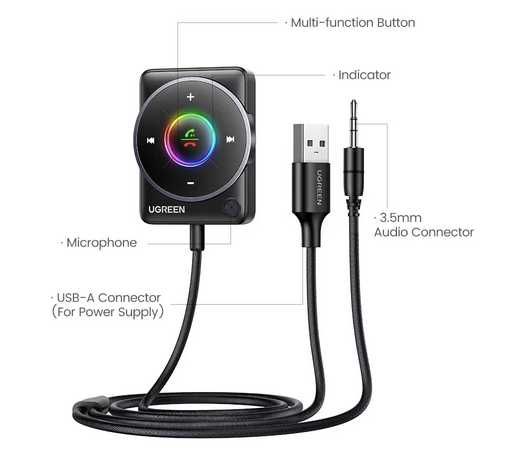 Блютуз ресивер Ugreen приемник AUX с микрофоном Bluetooth CM723