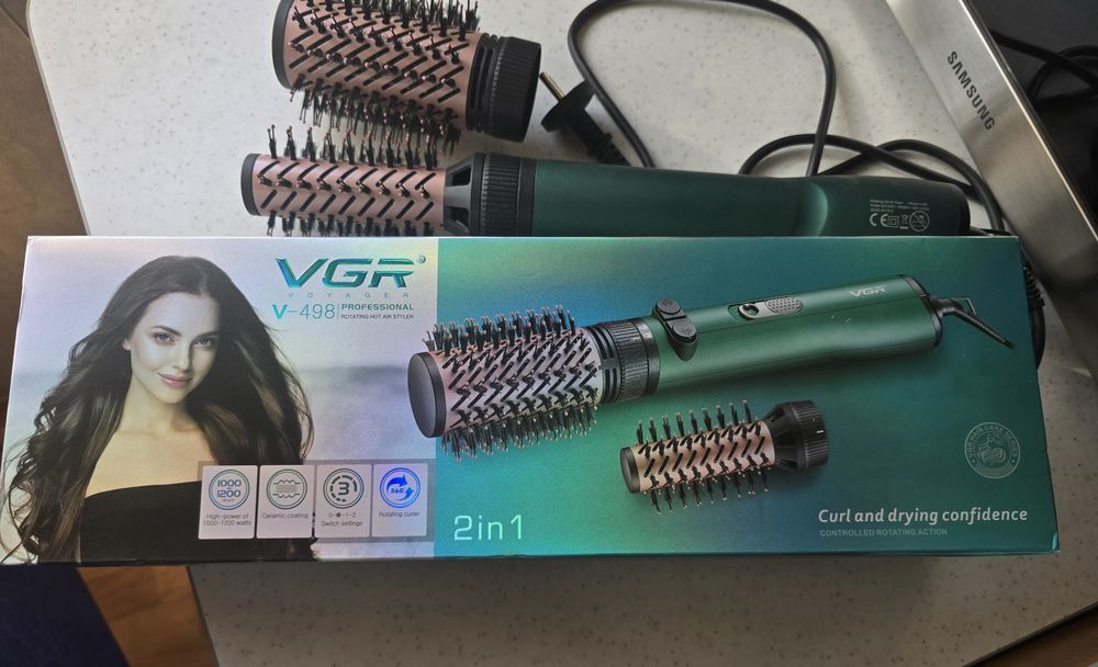 Фен щітка для волосся 2в1 обертовий стайлер браш набір для сушіння