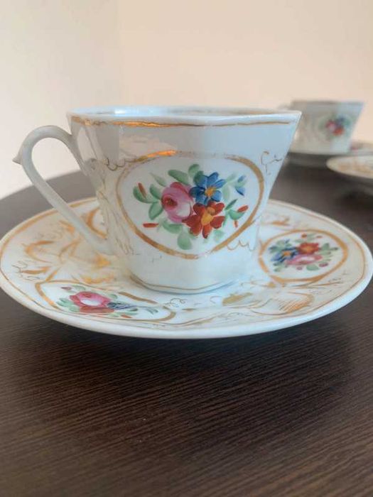 Антикварний сет з 6 чашок з блюдцяями