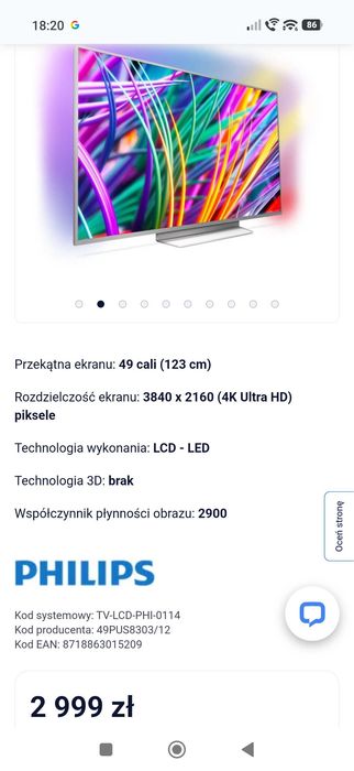 Telewizor 49 cali Philips 49PUS8303/12 ambilight