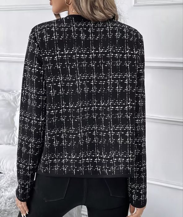 Marynarka damska bluza długi rękaw czarna biała narzutka L