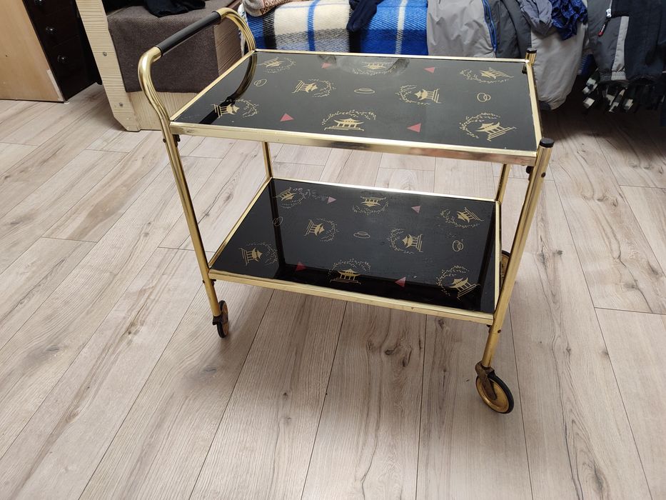 Вінтажний Кавовий сервірувальний столик на колесах Візок