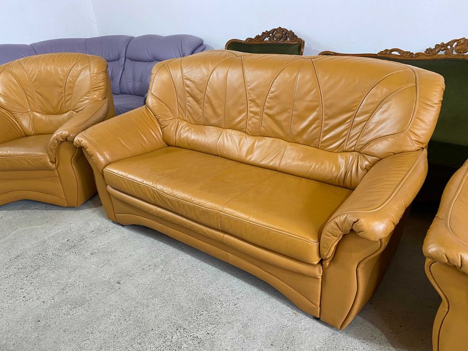 Шкіряний розкладний 3-місний диван+2-місний диван+крісло з нат.шкіри